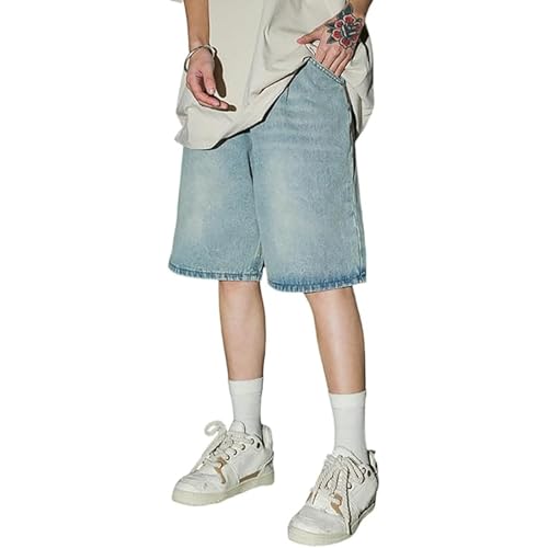Kurze Hosen Herren Bermuda Jeans Shorts Kurz Jorts Baggy Jeanshose Regular Fit Denim Einfarbig Hellblau L von Generisch