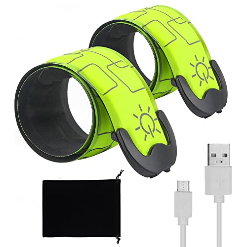 BouGPeng 2 Stück LED Armband Aufladbar Reflective LED Leuchtarmband USB Reflektorband Reflective Band Safety Leuchtbänder für Jogging Laufsport von Generisch