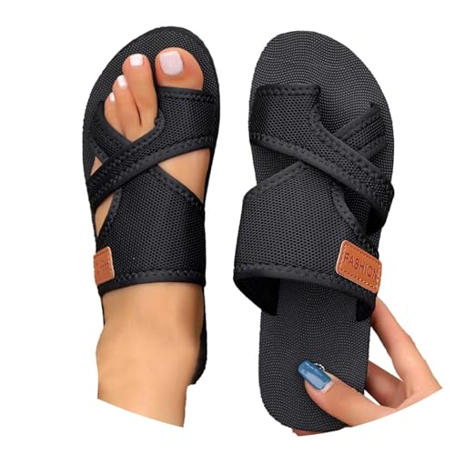 Generisch Orthopädische Sandalen Damen Hallux Valgus Sommer Flach Pantolette Leichte Mesh Strandsandalen Bequeme Big Toe Hausschuhe Elegant Breite Füße Casual Freizeitschuhe Pantolette Sommerschuhe von Generisch