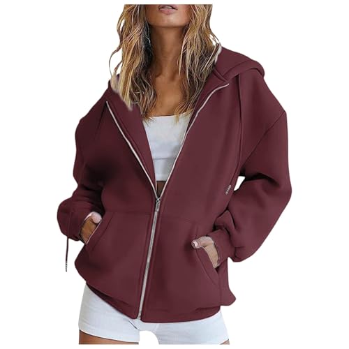 Generisch Strickjacke,Hoodie Damen Sweatjacke Kapuzenjacke Lang Sweatshirt Kapuzenpullover Mit Kapuze Langarm Reißverschluss Mantel Oversize Pullover Sport Style Zipper Oversize Sweatshirtjacke von Generisch