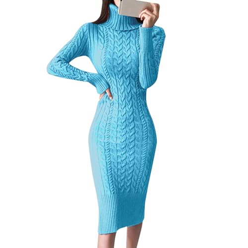Generisch Strickkleider Damen Lang Langarm Freizeitkleid Herbst Und Winter Strickkleid Bodycon Knitted Kleid Pullover Kleid Damen Winter Warm Sweatshirtkleid Einfarbig Freizeitkleid von Generisch