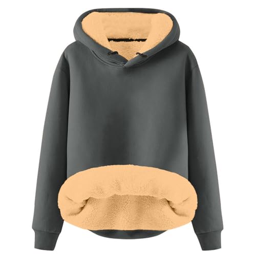 Generisch Teddy Pullover Damen,Hoodie Damen - Kapuzenpullover mit Tasche Teddy-Fleece Pullover Einfarbig Casual Langarm Sweatshirt Verdickt Warm Oberteil Fleecepullover für Herbst Winter Grey 4XL von Generisch