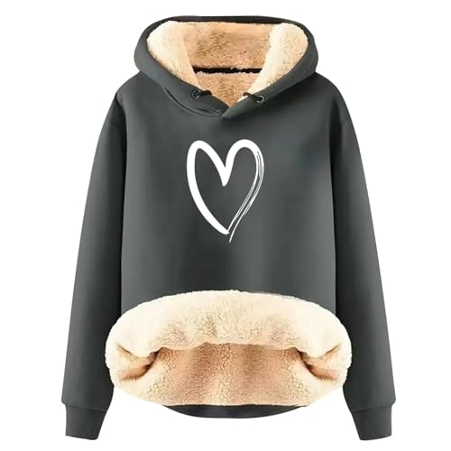 Generisch Teddy Pullover Damen,Hoodie Damen - Kapuzenpullover mit Tasche Teddy-Fleece Pullover Einfarbig Casual Langarm Sweatshirt Verdickt Warm Oberteil Fleecepullover für Herbst Winter Grey XL von Generisch