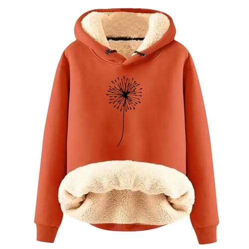 Generisch Teddy Pullover Damen,Hoodie Damen - Kapuzenpullover mit Tasche Teddy-Fleece Pullover Einfarbig Casual Langarm Sweatshirt Verdickt Warm Oberteil Fleecepullover für Herbst Winter Orange 4XL von Generisch