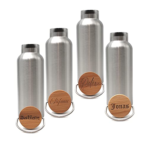 Generisch Trinkflasche mit verschiedenen Schriftarten personalisiert am Bambusdeckel aus Edelstahl 500ml / Isolierte Thermosflasche/BPA-Frei/nachhaltig/auslaufsicher/langlebig von Generisch