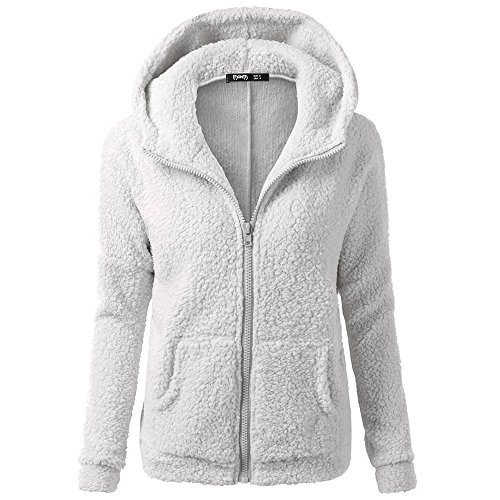 Generisch Übergangsjacke Warm Fleecejacke Damen, Mit Taschen Reißverschluss Warme Flauschig Kapuzenpullover Stilvoller Herbst Winter Übergangsjacke Teddy Jacke Light Gray XXL von Generisch