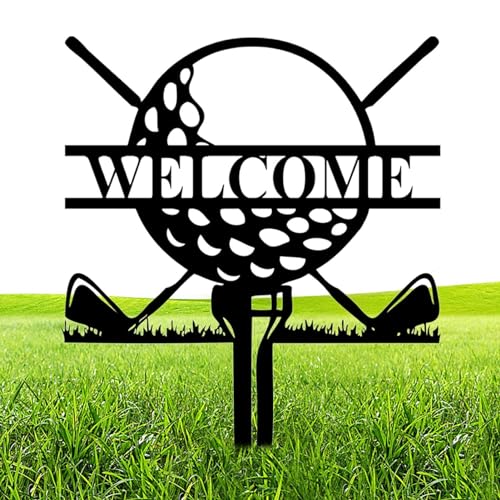 Golf Yard Stake,Golf-Schilder für den Außenbereich,Golf Tee Form Willkommen Metallschild - Rostfreies, hohles Golf-Gartenpfahl-Schild aus Metall, Dekoration für den Außenbereich von Generisch