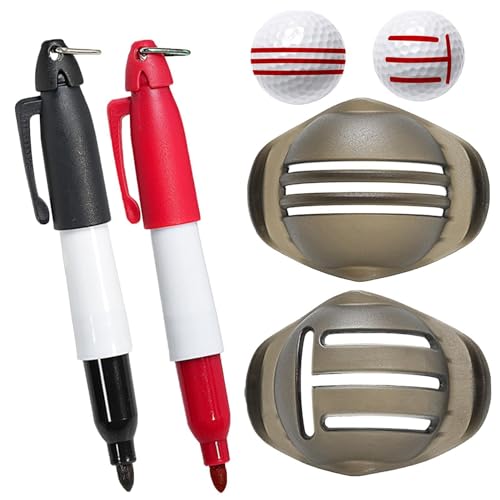 Golfball-Linien-Markierungswerkzeug, Dreifach-Golfball-Ausrichtungswerkzeug, mit 2 Farbstiften, Vorlage, Linienr-Putt-Ausrichtung, Putt-Positionierungsmarker, für Golf-Enthusiasten, von Generisch
