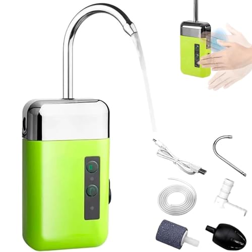 Goryni 3 in 1 Angeln Wasserhahn und Sauerstoffpumpe Werkzeug, Intelligente Induktion Wasser Pumpen Belüfter, Handwaschpumpe mit LED-Licht, Wiederaufladbare Tragbare Luftpumpe Fisch (Grün) von Generisch