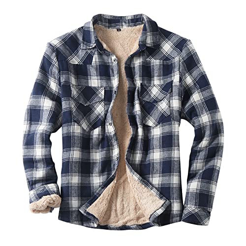 Hemd Herren Hemdjacke warme Sherpa Fleece Kariert Gefüttert Flanellhemd Kapuzenpullover Winter Männer Mantel Jacke Holzfäller Thermohemd Sweatjacke Winterjacke 00a Marine M von Generisch