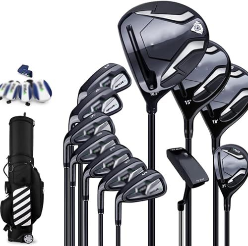 Herren-Golf-Komplett-Set, komplettes Anfänger-Golfschläger-Set, Golf-Standard-Balltasche, Golf-Herren-linke Hand, Carbon-Schaft, 12 Stück mit Cart-Tasche von Generisch