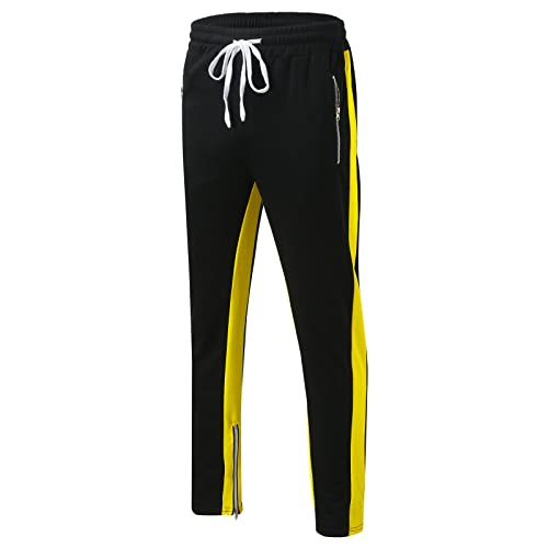 Herren Hosen Hose Sporthose Trainingshose Winter Casual Outdoor Jogginghose Sweatpants Jogger Mode Farbe Block Jogginghose mit Reissverschluss am Bein Gelb L von Generisch