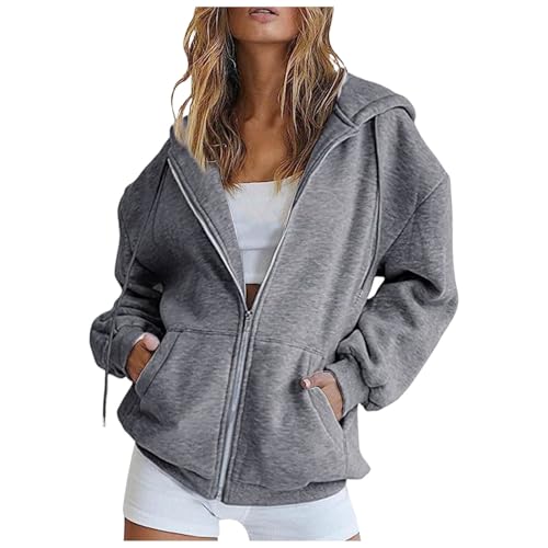 Hoodie Jacke Damen,Hoodie Damen Sweatjacke Kapuzenjacke Lang Sweatshirt Kapuzenpullover Mit Kapuze Langarm Reißverschluss Mantel Oversize Pullover Sport Style Zipper Oversize Sweatshirtjacke GY2 3XL von Generisch