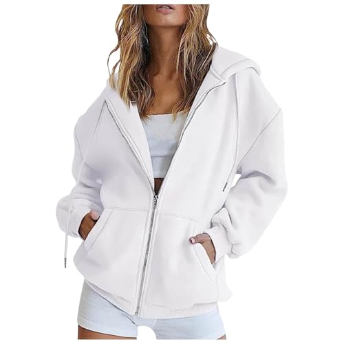 Jeansjacke Damen Oversize,Hoodie Damen Sweatjacke Kapuzenjacke Lang Sweatshirt Kapuzenpullover Mit Kapuze Langarm Reißverschluss Mantel Oversize Pullover Sport Style Zipper Oversize Sweatshirtjacke von Generisch