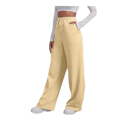 Jogginghose Damen Sporthose Lang Baggy Hose Weites Bein Traininghose Yogahose High Waist Sweatpants Elastische Taille Trainingshose Hohe Taille Einfarbig Sweathose Oversized Freizeithose Mit Taschen von Generisch