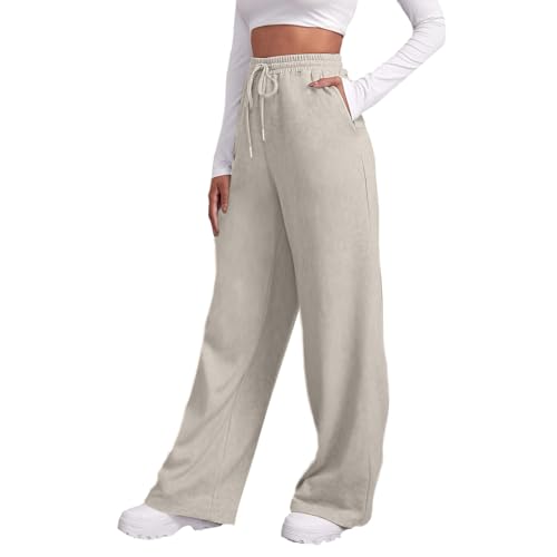 Jogginghose Damen Sporthose Lang Baggy Hose Weites Bein Traininghose Yogahose High Waist Sweatpants Elastische Taille Trainingshose Hohe Taille Einfarbig Sweathose Oversized Freizeithose Mit Taschen von Generisch
