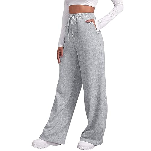 Jogginghose Damen Sporthose Lang Baggy Hose Weites Bein Traininghose Yogahose High Waist Sweatpants Elastische Taille Trainingshose Hohe Taille Einfarbig Sweathose Oversized Freizeithose Mit Taschen von Generisch