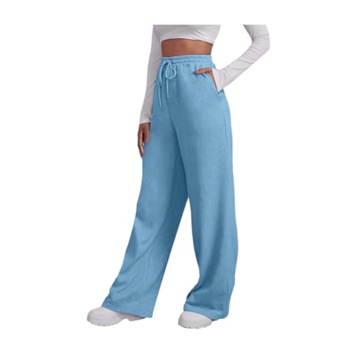 Jogginghose Damen Sporthose Lang Baggy Hose Weites Bein Traininghose Yogahose High Waist Sweatpants Elastische Taille Trainingshose Hohe Taille Einfarbig Sweathose Oversized Freizeithose Mit Taschen von Generisch