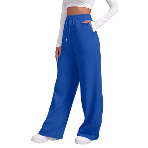 Jogginghose Damen Sporthose Lang Baggy Hose Weites Bein Traininghose Yogahose High Waist Sweatpants Elastische Taille Trainingshose Hohe Taille Einfarbig Sweathose Oversized Freizeithose Mit Taschen von Generisch