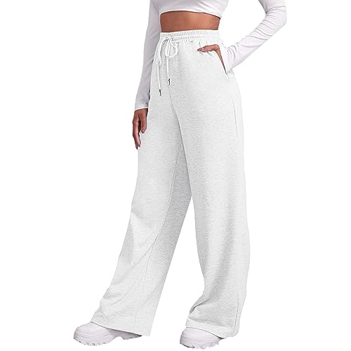 Jogginghose Damen Sporthose Lang Baggy Hose Weites Bein Traininghose Yogahose High Waist Sweatpants Elastische Taille Trainingshose Hohe Taille Einfarbig Sweathose Oversized Freizeithose Mit Taschen von Generisch