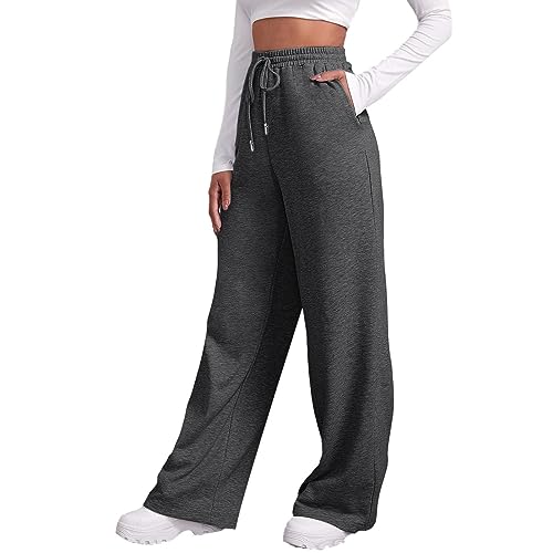 Jogginghose Damen Sporthose Lang Baggy Hose Weites Bein Traininghose Yogahose High Waist Sweatpants Elastische Taille Trainingshose Hohe Taille Einfarbig Sweathose Oversized Freizeithose Mit Taschen von Generisch