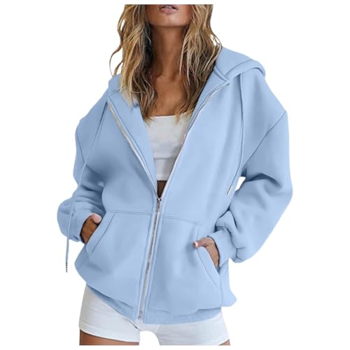 Kapuzen Sweatjacke Damen,Hoodie Damen Sweatjacke Kapuzenjacke Lang Sweatshirt Kapuzenpullover Mit Kapuze Langarm Reißverschluss Mantel Oversize Pullover Sport Style Zipper Oversize Sweatshirtjacke von Generisch