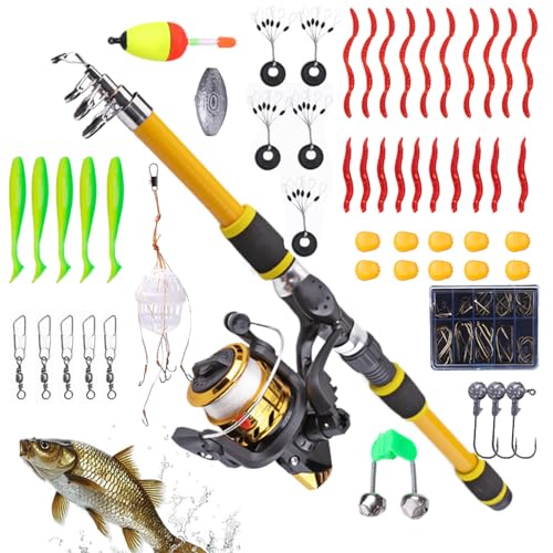 Kinder Angelrute mit Rolle Set | Teleskop Tragbare Mini Rute | 180 cm Kinder Anfänger Set Mit Rolle Für Salzwasser Reisen Kajak Boot Surf Camping Wandern Freizeit Outdoor von Generisch