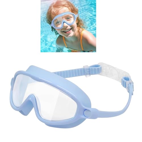 Kinder-Schwimmbrille, beschlagfrei, wasserdicht, mit tragbarer Tasche, Schwimmbrille mit verstellbarem Riemen, für 3–15 Jahre, für Jungen und Mädchen, zum Schwimmen drinnen und draußen (blau) von Generisch
