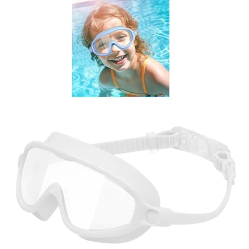 Kinder-Schwimmbrille, beschlagfrei, wasserdicht, mit tragbarer Tasche, Schwimmbrille mit verstellbarem Riemen, für 3–15 Jahre, für Jungen und Mädchen, zum Schwimmen drinnen und draußen (weiß) von Generisch