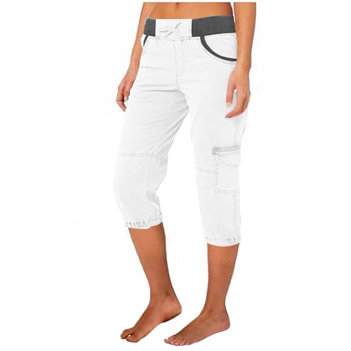 Kleider Damen Sommer,Musselin Kurze Hose Damen Sommer Beach Hosen Sommerhose Leicht Stoffhose Kleid Stretch Gerades Bein Kordelzug Bluse Freizeithose Outdoorhose Wanderhose mit Mehrfach-Taschen von Generisch
