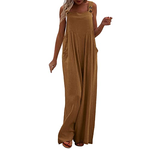 Latzhose Damen Sommer Weite Bein Schlag Jumpsuit Loose Fit Baggy Playsuits Damen Sommer Lang Boho Strampler Ärmellos Riemchen Overalls Casual Adjustable Bib Pants Braun M von Generisch