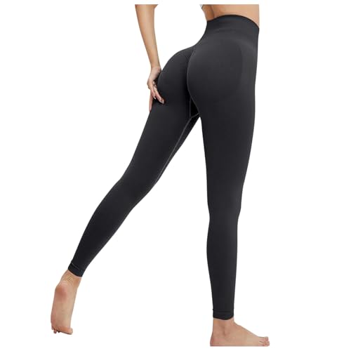 Leggings Damen High Waist Sport Leggins Seamless Blickdicht Yogahose Sporthose Jeggings Lang Jogging Hose Laufhose Schwarz XL von Generisch