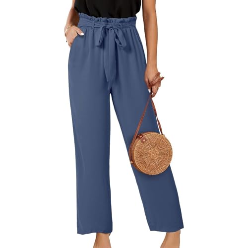 Sommer Hosen Damen locker, Leinenhose Damen Palazzo Hose Sommer Hosen - Leicht Sommerhose Hohe Taille Baggy Stoffhose Weite Bein Marlenehose Musselin Lang Freizeithose Elegant Linen Pants von Generisch