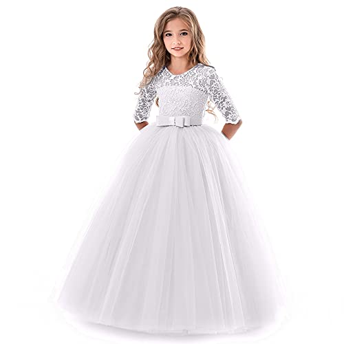 Mädchen Kleider Festlich Blumenmädchen Hochzeitskleid Elegant 3/4 Arm Spitzenkleid Brautjungfer Tüllkleid Prinzessin Kleinkinder Geburtstagskleid Weihnachten Karneval Abendkleid Partykleid von Generisch