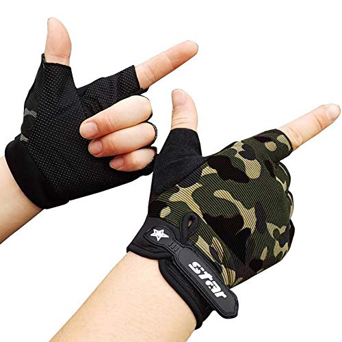 Modische warme Handschuhe, 2024, modische Handschuhe, Herren, halbe Sport-, Fahrradhandschuhe, rutschfest, Fitness, Fingerhandschuhe, Fäustling (Camouflage, L) von Generisch