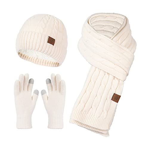 Mütze Schal Set Damen, Sport Winter Strickmützen Baumwolle Elegant Gefüttert Handschuhe Scarf Pink Beige Warm Mütze XXL Blau Wintermütze Handschuh Schwarz Rot Schal Rosa Mützen von Generisch