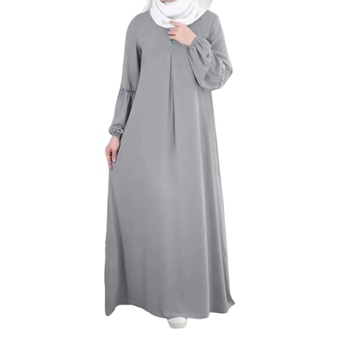 Muslimisches Kleid Damen Einfarbig Zweiteiliger Muslim Lange Robe mit Hijab Naher Osten Dubai Arab Islamischer Ramadan Sommerkleid Gebetskleidung Abaya für Frauen(03 Grey,M) von Generisch