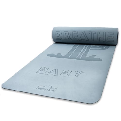 ONEWAVE Yogamatte "Breathe Baby" mit Kaktusdesign - 183cm x 61cm x 6mm rutschfest, hautfreundlich und recycelbar (Blaugrau) von Generisch