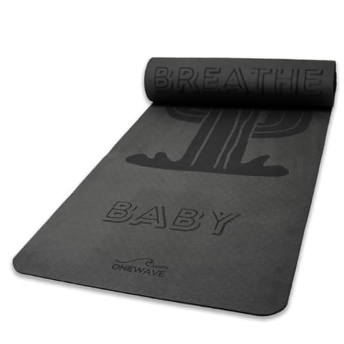 ONEWAVE Yogamatte "Breathe Baby" mit Kaktusdesign - 183cm x 61cm x 6mm rutschfest, hautfreundlich und recycelbar (Schwarz) von Generisch