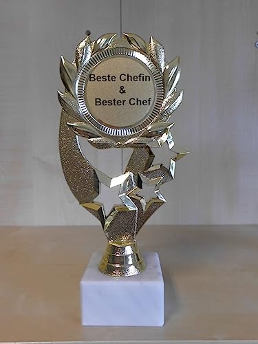 Pokal Geschenk Beste Chefin & Bester Chef Geburtstag - Gr. 19 cm, (Gold) - Trophäe - mit Gravur - (A1) von Generisch