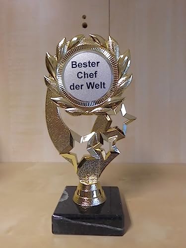 Pokal Geschenk Bester Chef der Welt Geburtstag - Sportpokal - Gr. 19 cm - Trophäe - Pokale - Turnier - mit Emblem 50 mm Silber - (A1) von Generisch
