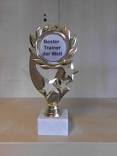 Pokal - Geschenk - Bester Trainer der Welt - Geburtstag - Sportpokal - Gr. 19,5 cm - Trophäe - Pokale - Emblem 50 mm Silber - (A1) von Generisch
