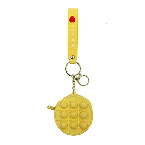 hegehof Pop it Portemonnaie Mini-Tasche Schlüsselanhänger mit Schlaufe, rund (Gelb) von hegehof