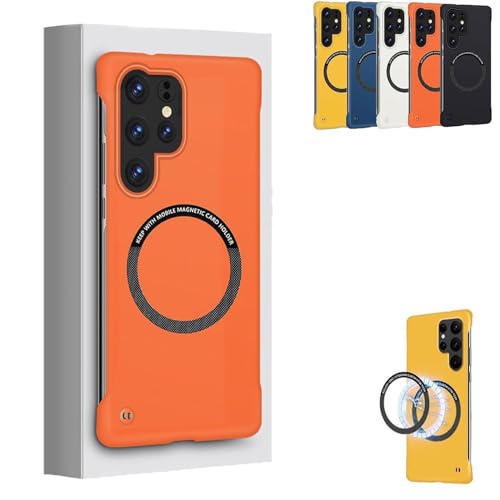 Rahmenlose magnetische Adsorption Bare Phone Sensation Hülle, ultradünne magnetische einfarbige randlose Handyhülle mit vollem Kameraschutz für Samsung (Orange,S24Plus) von Generisch