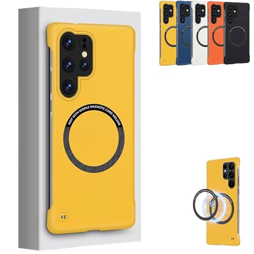 Rahmenlose magnetische Adsorption Bare Phone Sensation Hülle, ultradünne magnetische einfarbige randlose Handyhülle mit vollem Kameraschutz für Samsung (Yellow,S23FE) von Generisch