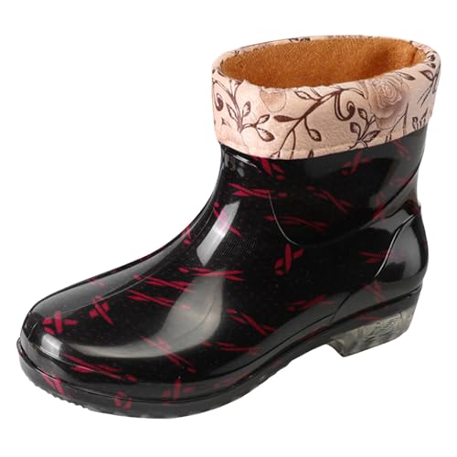 Regenstiefel Damen Lässig Halbhoch Regenschuhe Gumischtifel Stiefel Rain Boots Women Rutschfest Regenstiefel Gummi Gefüttert Stiefeletten Garten Gummistiefel Gartenschuhe Regenstiefeletten Braun EU 39 von Generisch