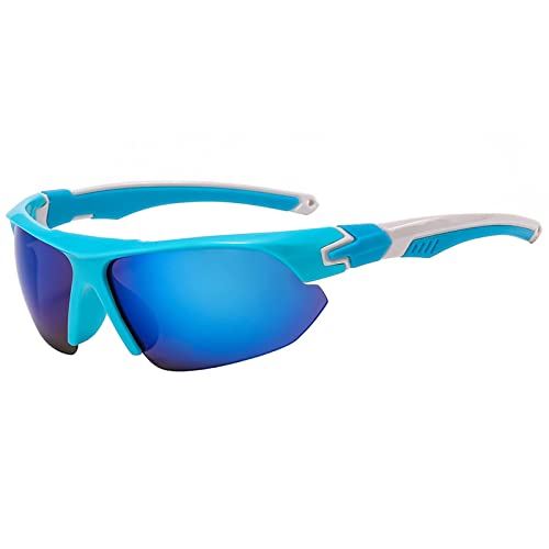 Runde Vintage-Sonnenbrille, High-End-Sonnenbrille, minimalistisch, halber Rahmen, Reiten, Laufen, winddicht, Sonnenschutz, Sportbrille, für Herren und Damen, zum Anklippen, blau, Einheitsgröße von Generisch
