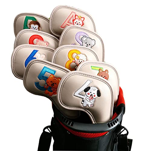 Schlägerkopfhülle | 9 Stück schützende Cartoon-Golfabdeckung aus Eisen mit doppelseitiger Stickerei | Golfschlägerhüllen | Golfschläger-Golfschlägerhauben-Set | Sportfan-Golfausrüstung für von Generisch