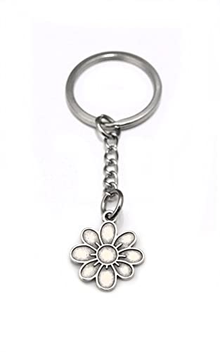 Schlüsselanhänger Blumen Blüte aus Metall in Silber rund von Generisch