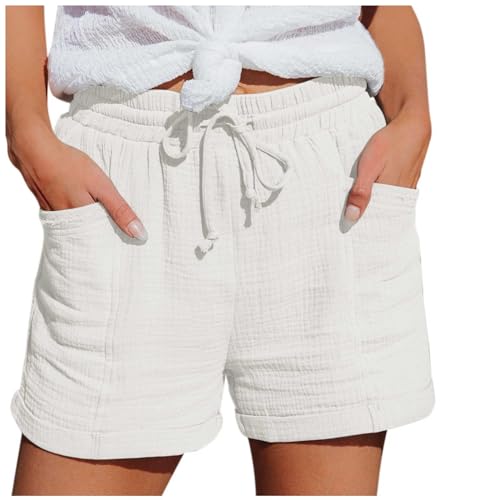 Shorts Damen Kurze Hose Musselin Leinen Sommer Beach Shorts Mit Taschen Mode Lässige Stoffhose 0 von Generisch